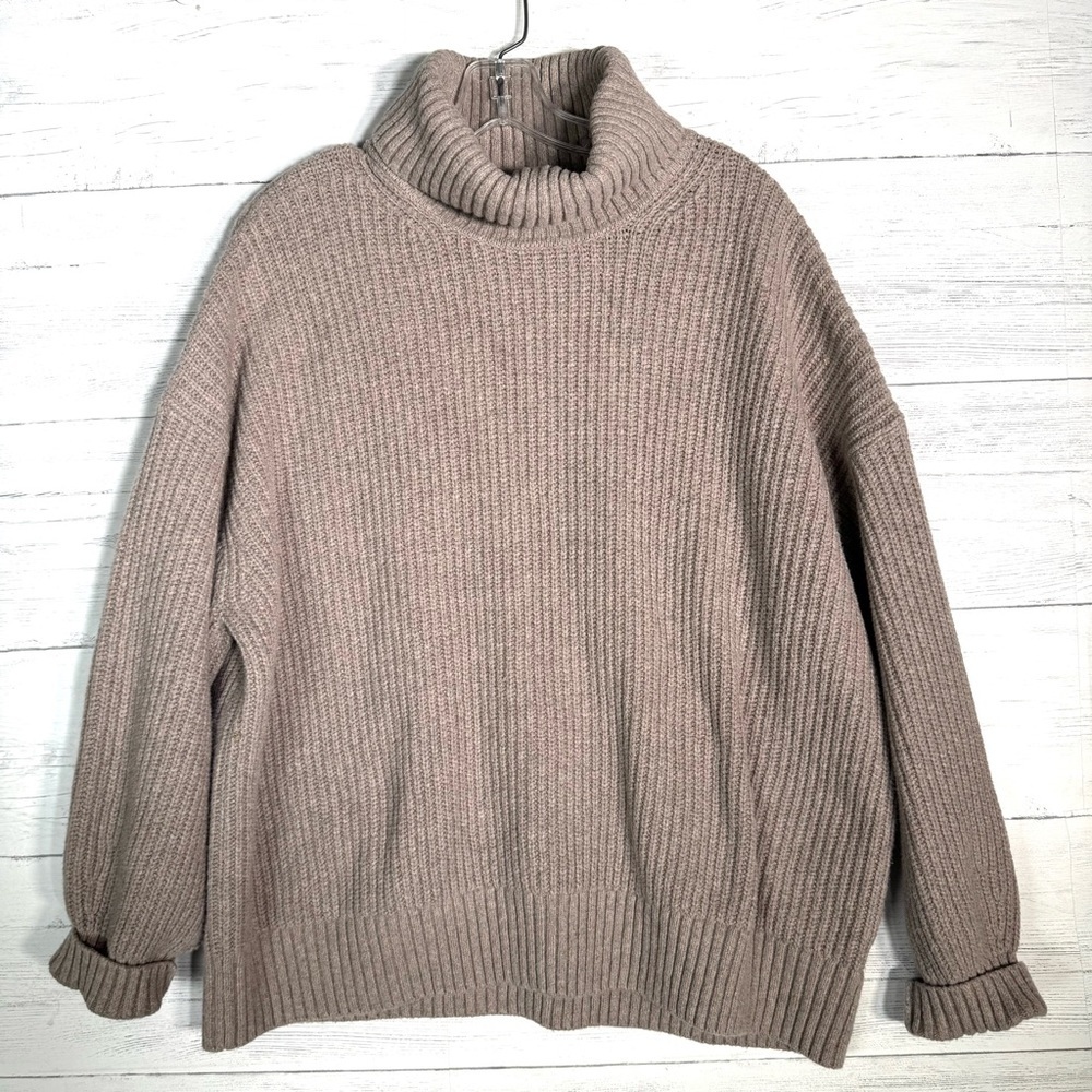 GAP Cowl Neck Oversized Brown Ribbed Knit Sweater Women's Size XL Chunky Cozy